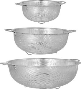 Krumble Vergiet Set van 3 Zeven Kookgerei Keukenbenodigdheden Afgiethulp Vaatwasserbestendig RVS Zilver 16 5 cm + 22 5 cm + 28 5 cm
