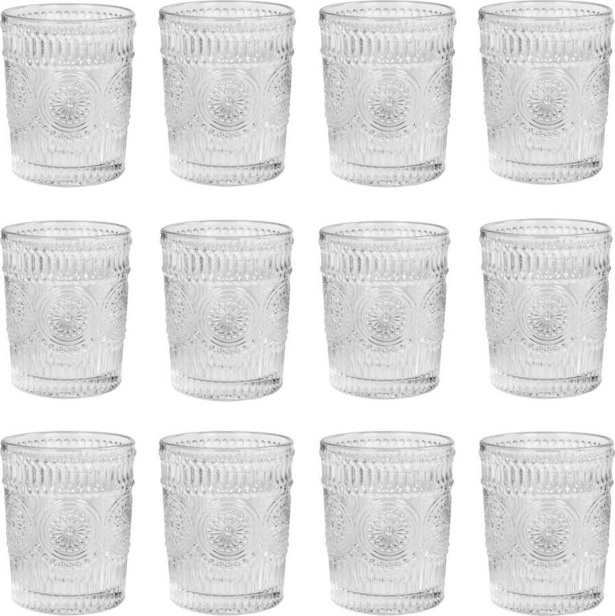 Krumble Waterglas Vintage Drinkglazen Glazen Waterglas Whiskeyglas Vaatwasserbestendig Set van 12 260 ml Glas Transparant 8 x 8 x 10 cm