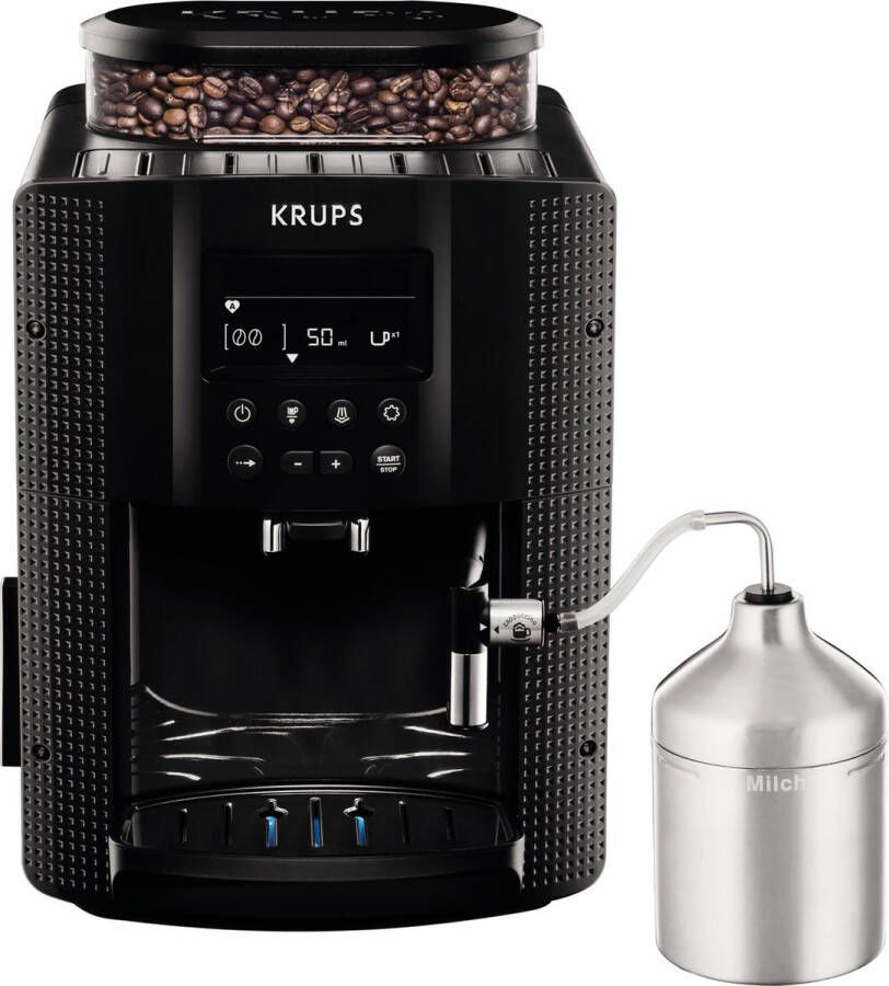 Krups Volautomatisch koffiezetapparaat EA8160 Essential Espresso Lcd-display 3 temperatuurstanden + 3 maalgrofheden watertankcapaciteit: 1 7 liter inclusief auto cappuccino XS6000 set