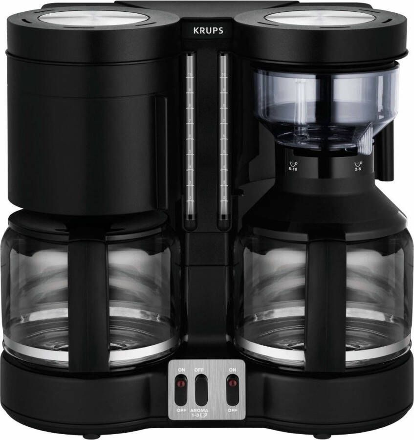 Krups Filterkoffieapparaat KM8508 Duothek Plus 1 l Combi-automaat voor koffie en thee tweevoudig koffie-genot 2 onafhankelijke zetsystemen 2 separate waterniveauaanduidingen aan-uitschakelaar met controlelampje aroma-keuzeschakelaar