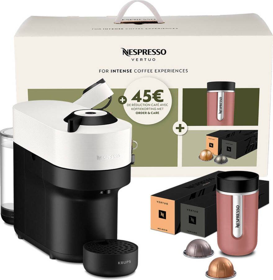 Krups Krup Nespresso Vertuo Pop + 20 capsules + Travel Mug – Koffiecupmachine Liquorice Black