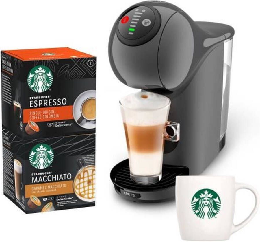 Krups NESCAFE DOLCE GUSTO YY4893FD Koffiezetapparaat + 2 doosjes espresso en macchiato capsules + Starbucks mok Compact Antraciet