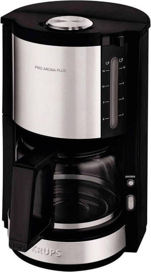 Krups Filterkoffieapparaat ProAroma Plus KM321 1 25 l 1 25l koffiepot papieren filter 1x4 met aromaschakelaar 1100 w zwart met applicaties van edelstaal
