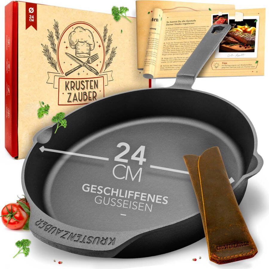 KRUSTENZAUBER koekenpan 24 cm gietijzeren pan skillet met houder Hapjespan voor gas inductie elektrisch fornuis