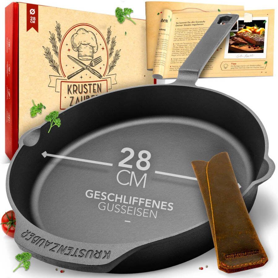KRUSTENZAUBER koekenpan 28 cm gietijzeren pan skillet met houder Hapjespan voor gas inductie elektrisch fornuis