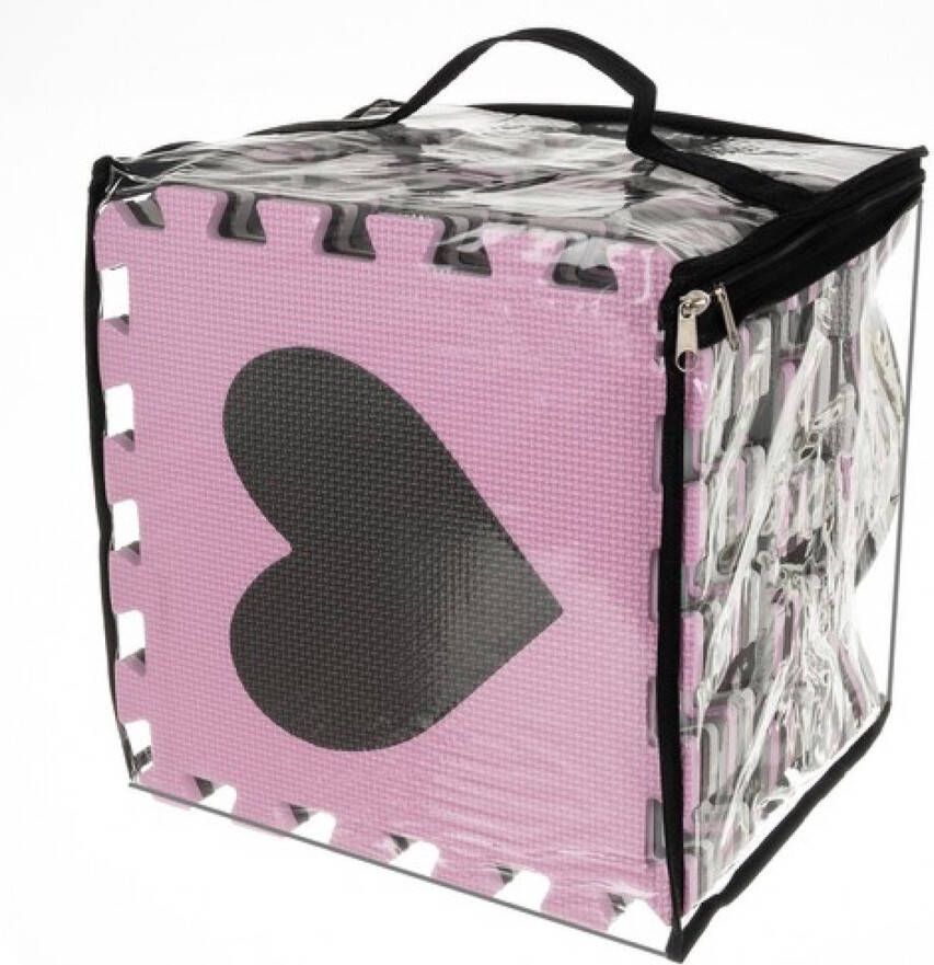Iso trade Speelmat Puzzelmat 36 Delig Foam XXL Met randen Opzetrand Speelbox Roze Grijs Zwart Wit Voor kinderen Leerzaam Grond puzzel Kerst Sinterklaas cadeau