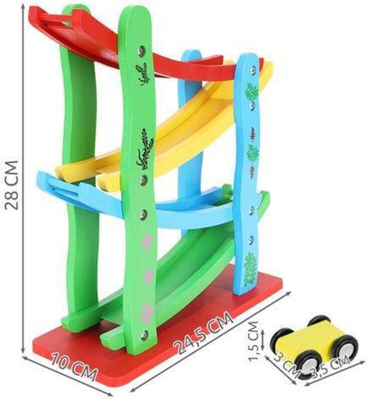 Kruzzel Houten Racebaan Met 4 Auto's Autobaan hout Helling Racebaan