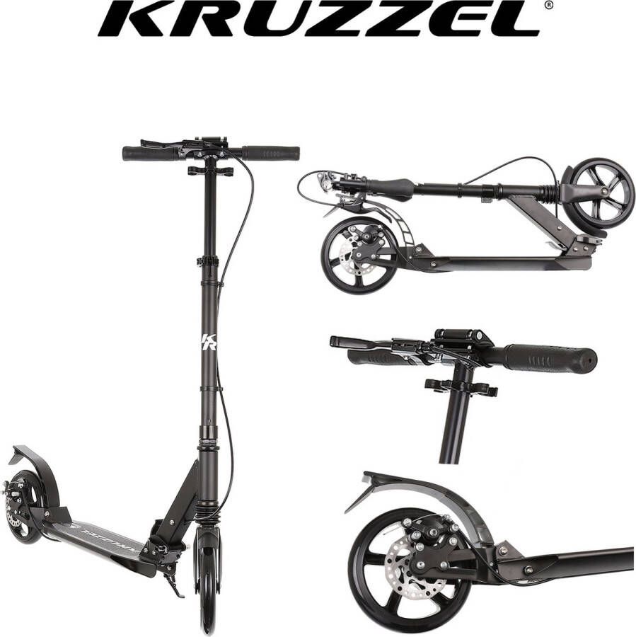 Kruzzel Hyperion Step Opvouwbaar Vering Schijf rem 100kg Autoped Grote wielen Speelgoed Multifunctionele step Professionele step zwart