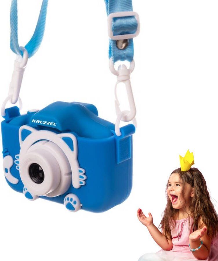 Kruzzel Isotrade Kruzzel Digitale Camera voor Kinderen Blauw Kindercamera Fotocamera voor Meisjes & Jongens Fototoestel voor Kids Vloggen Speelgoedcamera Hoge Kwaliteit Veel Mogelijkheden & Opties & 16GB Micro SD inbegrepen Met 5 Games