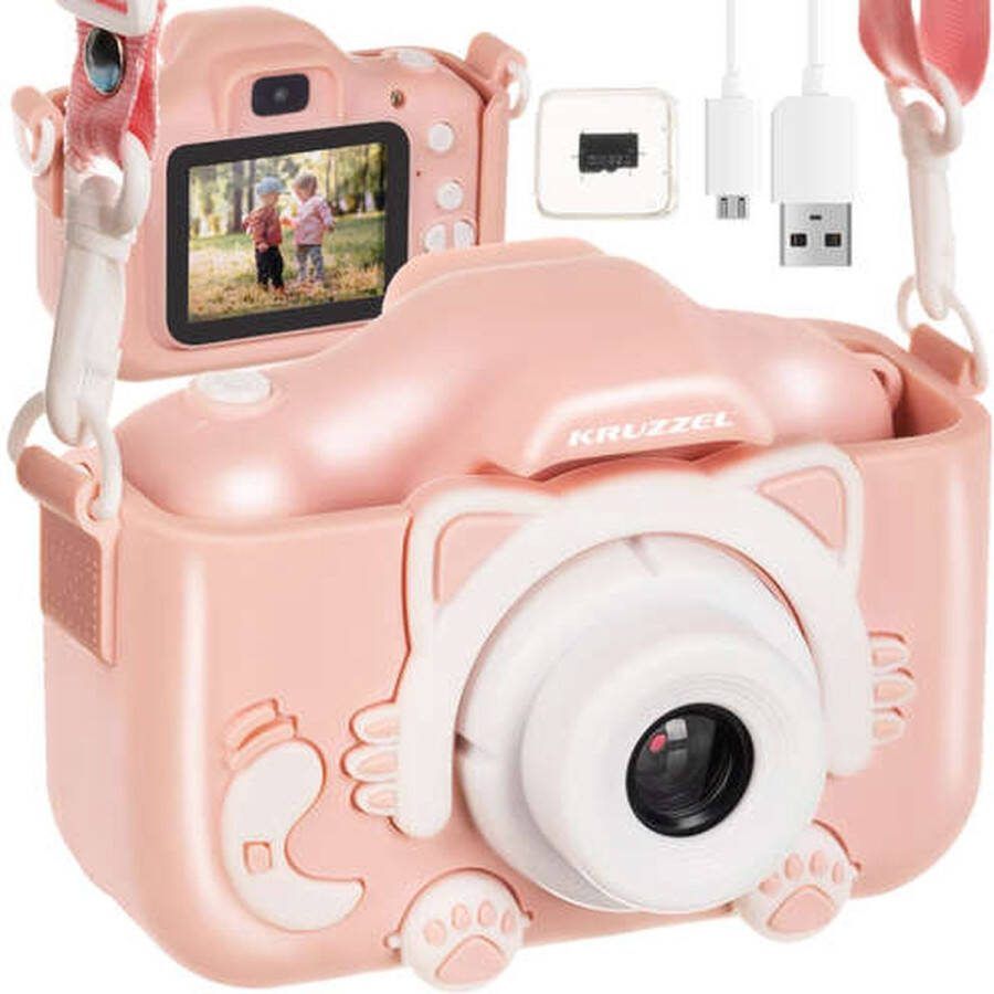Kruzzel Isotrade Kruzzel Digitale Kindercamera Speelgoed Kinder Camera Digitaal incl 32 GB SD kaart Vlog en Selfie camera Fototoestel voor Kinderen Ingebouwde Games