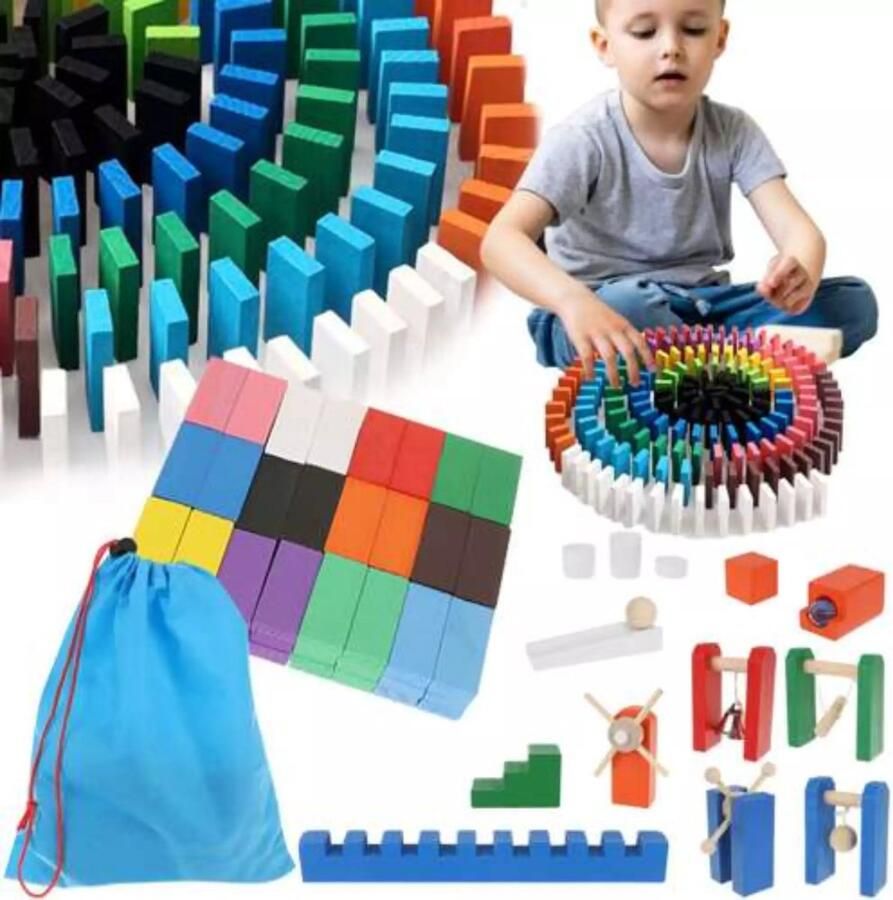 Kruzzel Houten Domino Knikkerbaan Set 407 Stukken met Draagtas