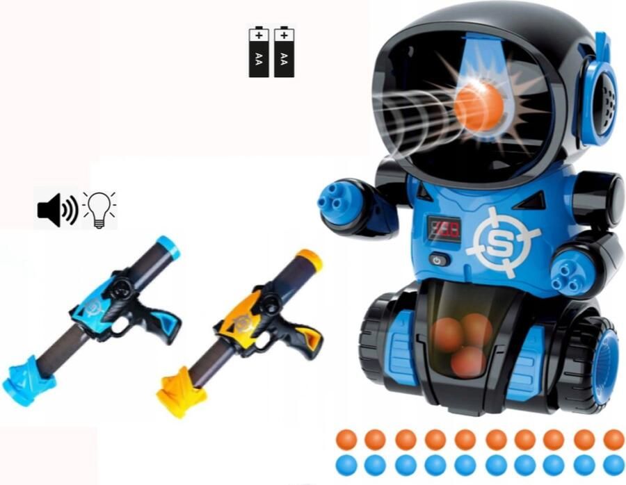 YG Sports Robot Schiet Spel Schietspel voor Solo of Duo 24 Ballen 2 Pistolen Geluidseffect na Schot op Doel Digitale Scoreteller Inclusief Batterijen
