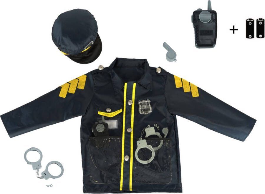 Kruzzel Politie Kostuum met Accessoires en Batterijen Verkleedkleding Politie Agent Rollenspel Walkie Talkie Handboeien Fluitje