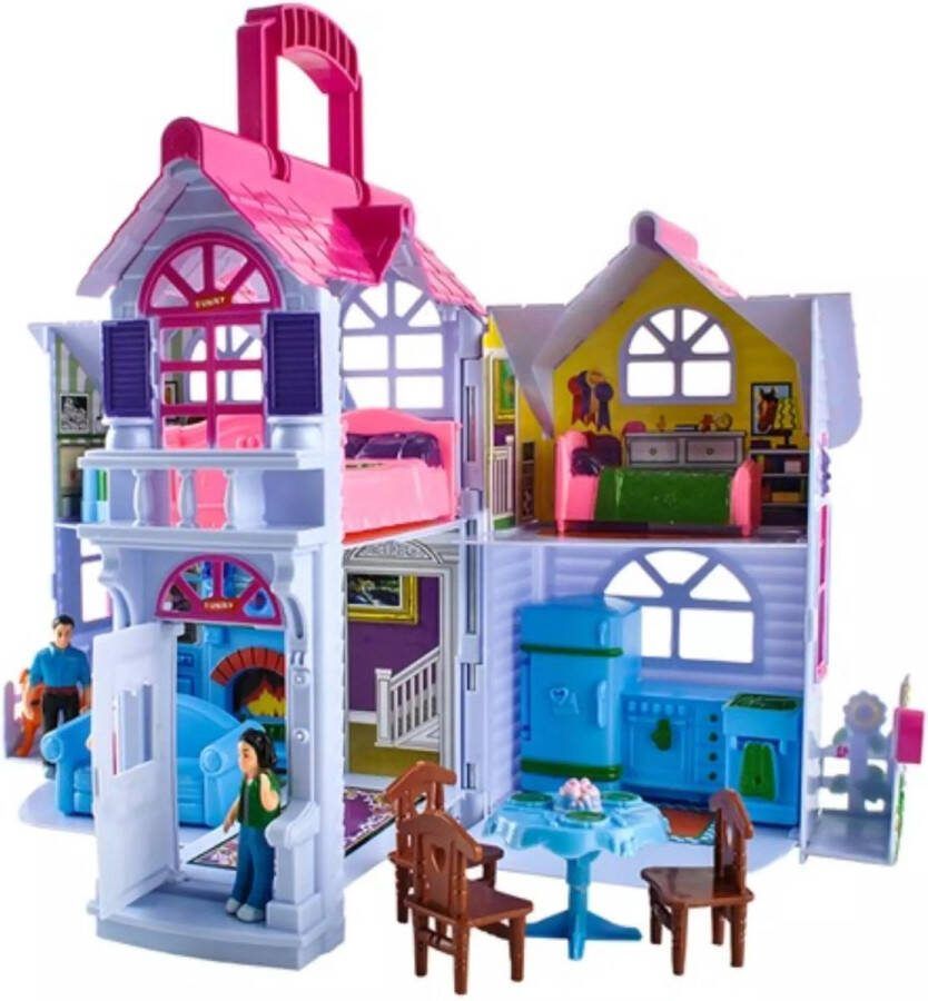 Kruzzel Poppenhuis Uitklapbaar Opvouwbaar huis voor poppen Moderne Uitstraling Barbiehuis Inclusief Meubeltjes Poppenhuis met Kamer Meubels Draagbaar Poppenhuis