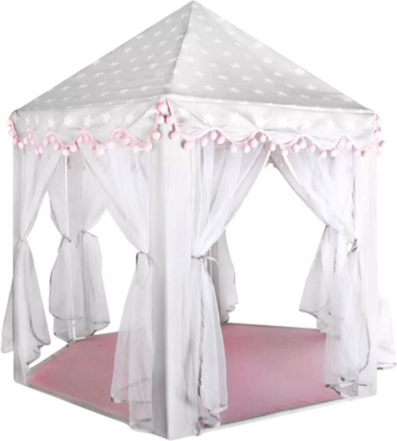 Kruzzel Princess Kasteel Huis Paleis 140 x 70 x 70 cm Kinder Tent tipi voor binnen en buiten huis Wit met Grijs dak en Sterren