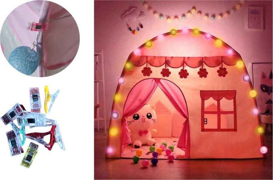 Kruzzel Speeltent XL met LED verlichting en Clips Tent Roze