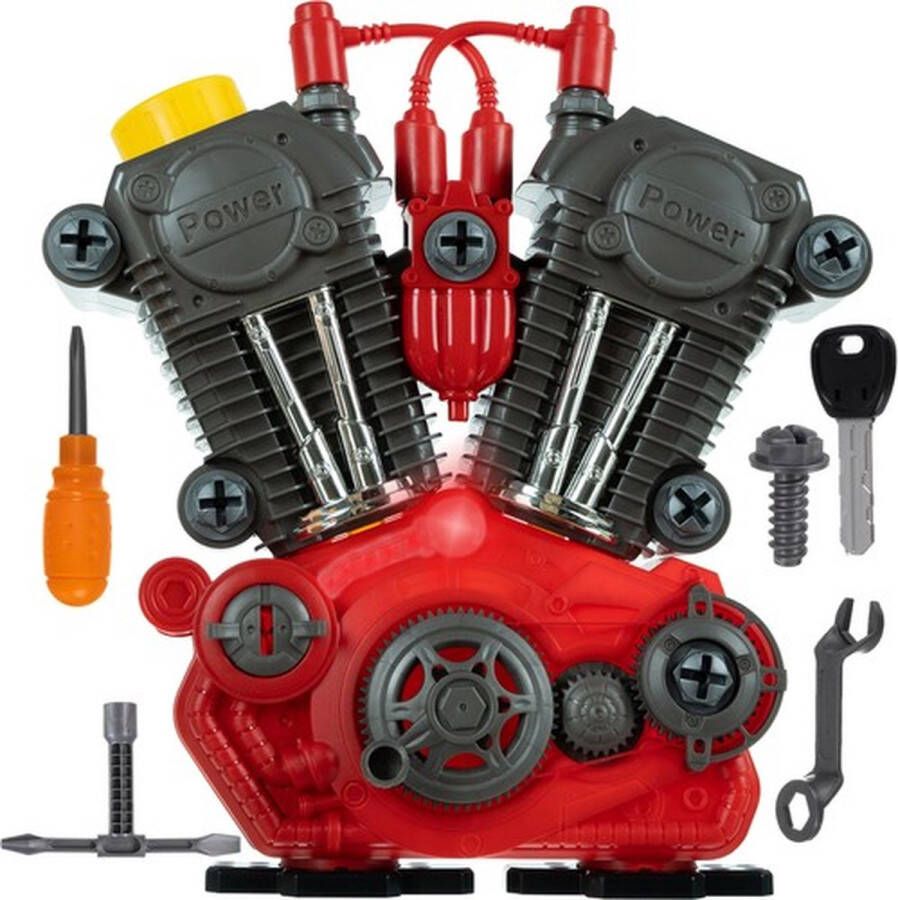 Kruzzel V-twin motor chopper demontage simulatie speelgoed met licht en geluid 25 x 25 x 6.5 cm speelset 20 delig Twin cam speelgoedmotor