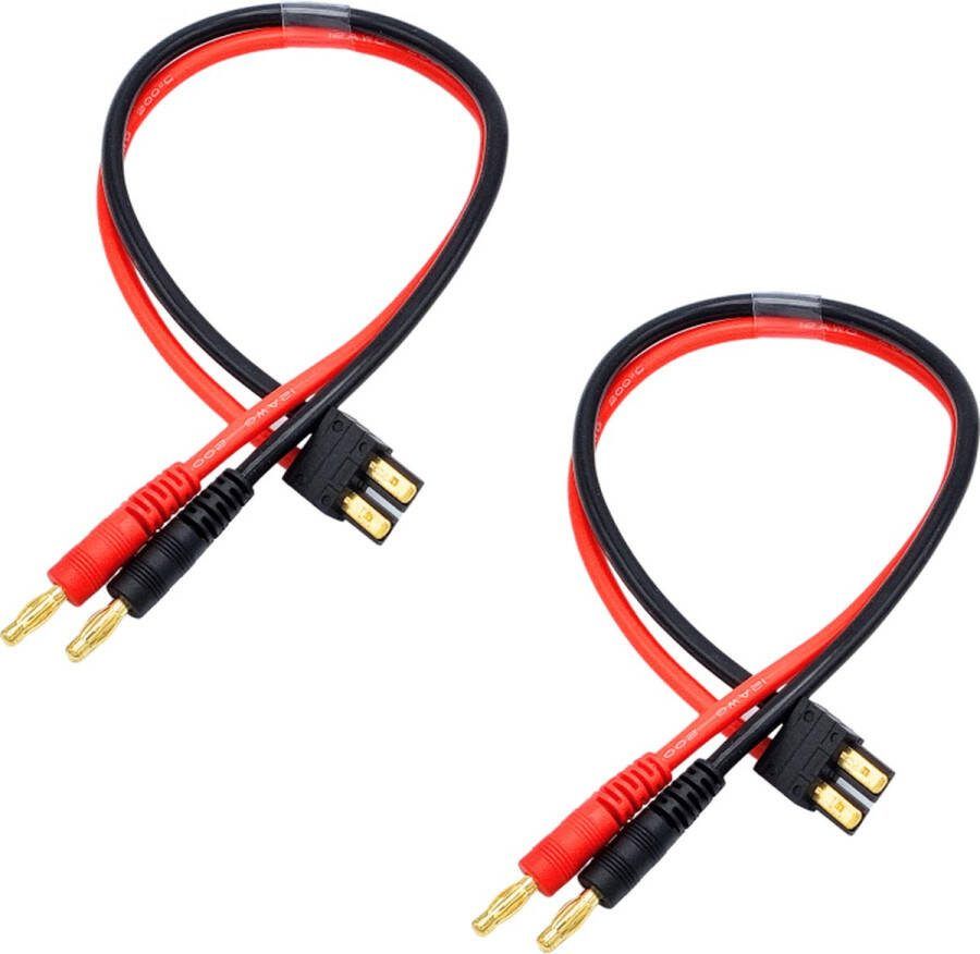 KRYLANSO Laadkabel 1x Bananenstekker 4 mm 1x TRX-stekker 30.00 cm 12AWG Siliconen-kabel Geschikt voor het opladen van Traxxas accu's
