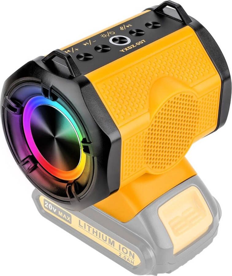 KRYLANSO Bluetooth Speaker voor DeWalt Gereedschapsaccu's 14.4V-18V-20V USB-interface: 5V 2.1A Draagband TWS-functie 20W luidspreker (geleverd zonder accu en lader)