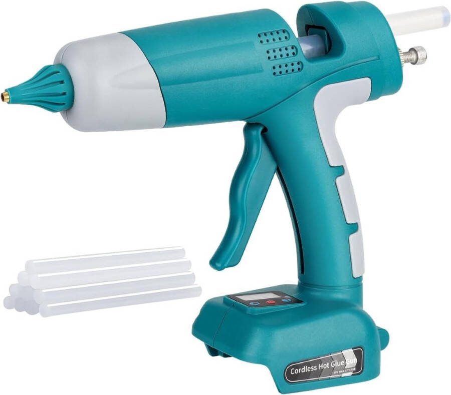 KRYLANSO Draadloos Lijmpistool voor Makita LXT accu 18V incl. Gereedschap houder Digitaal Display Instelbare Temperatuur 100-220 °C Regelbare lijmstroom Incl. 10 lijmsticks 100 Watt (geleverd zonder accu en lader)