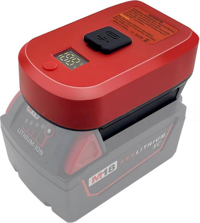 KRYLANSO USB-adapter + Oplader Voor Milwaukee M18 accu Powerbank functie Power Delivery 3.0 65W Geschikt voor Laptop Tablet Smartphone en andere USB-apparaten