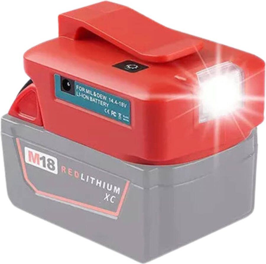 KRYLANSO USB-adapter Voor Milwaukee M18 accu LED lamp in 3 standen instelbaar USB-C Quick Charge 3.0 Powerbank functie DC 12V aansluiting