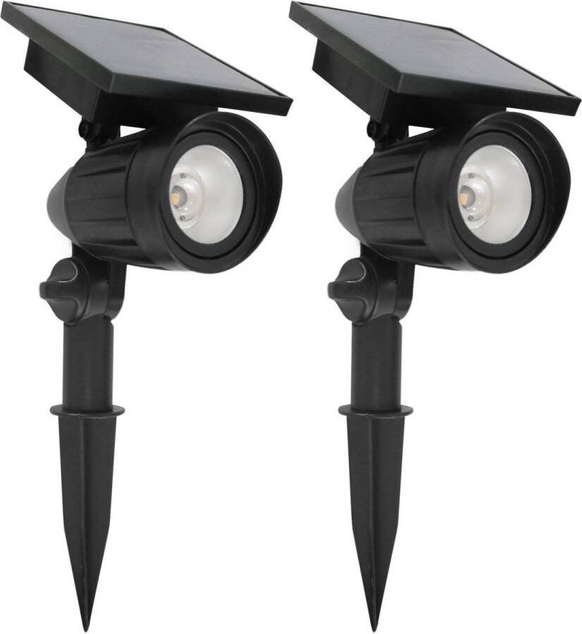 KS Verlichting Set 2 stuks LED Solar tuinspot zwart Prikspot op Zonne Energie Geen kabels nodig