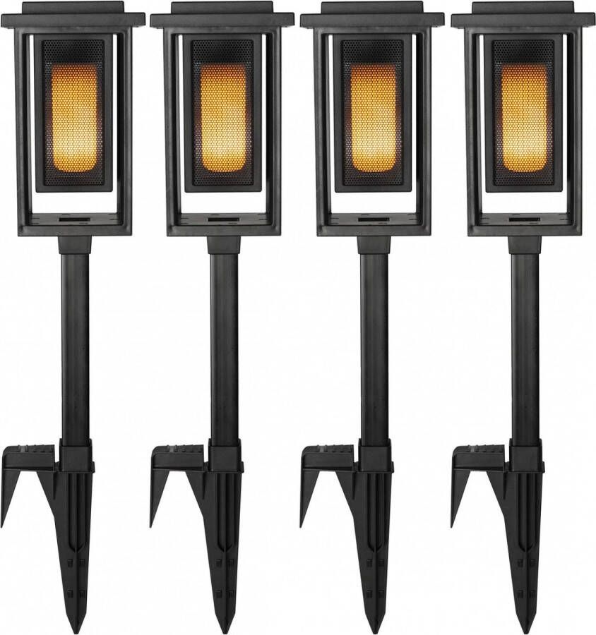 KS Verlichting 4x Solar Fakkel Tuinlamp Zwart