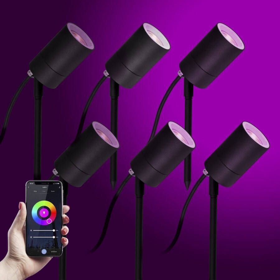 KS Verlichting LED Pin multicolour tuinspot set van 6 stuks inclusief wifi lichtbronnen