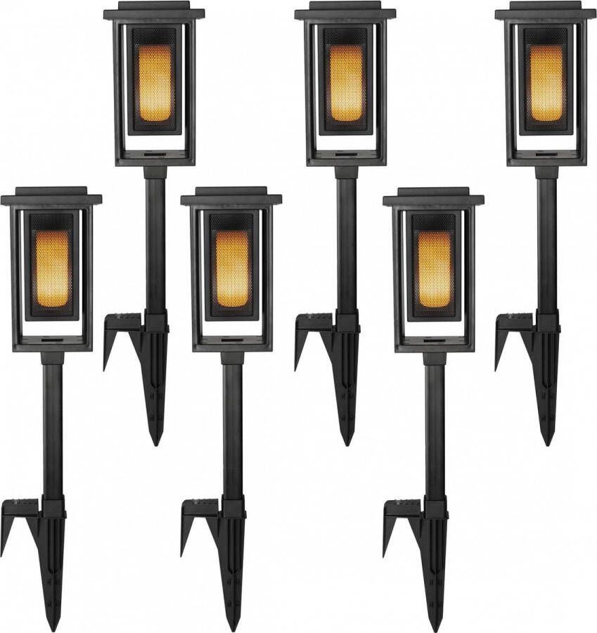 KS Verlichting 6x Solar Fakkel Tuinlamp Zwart