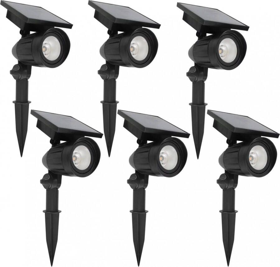 KS Verlichting Set 6 stuks LED Solar tuinspot zwart Prikspot op Zonne Energie Geen kabels nodig