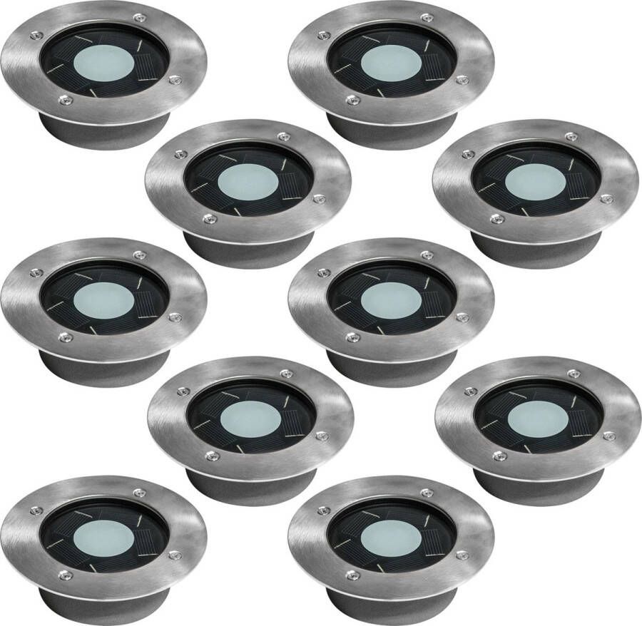 KS Verlichting grondspot Puck Solar set van 10 stuks grondspot op zonne energie grondspots voor buiten solar tuinverlichting grondspots