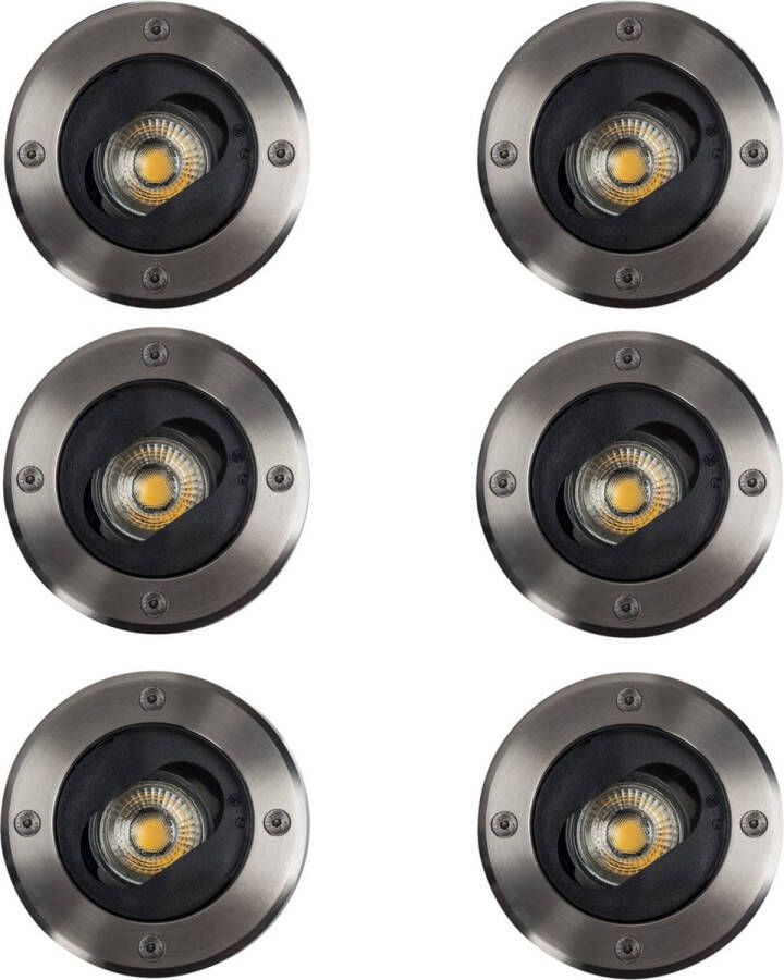 KS Verlichting Richtbare Grondspot Ø12 Rond RVS 6 Stuks