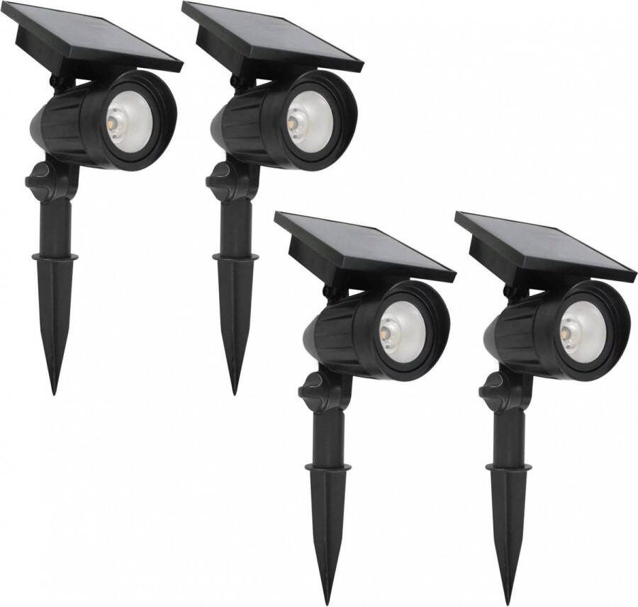 KS Verlichting Set 4 stuks LED Solar tuinspot zwart Prikspot op Zonne Energie Geen kabels nodig