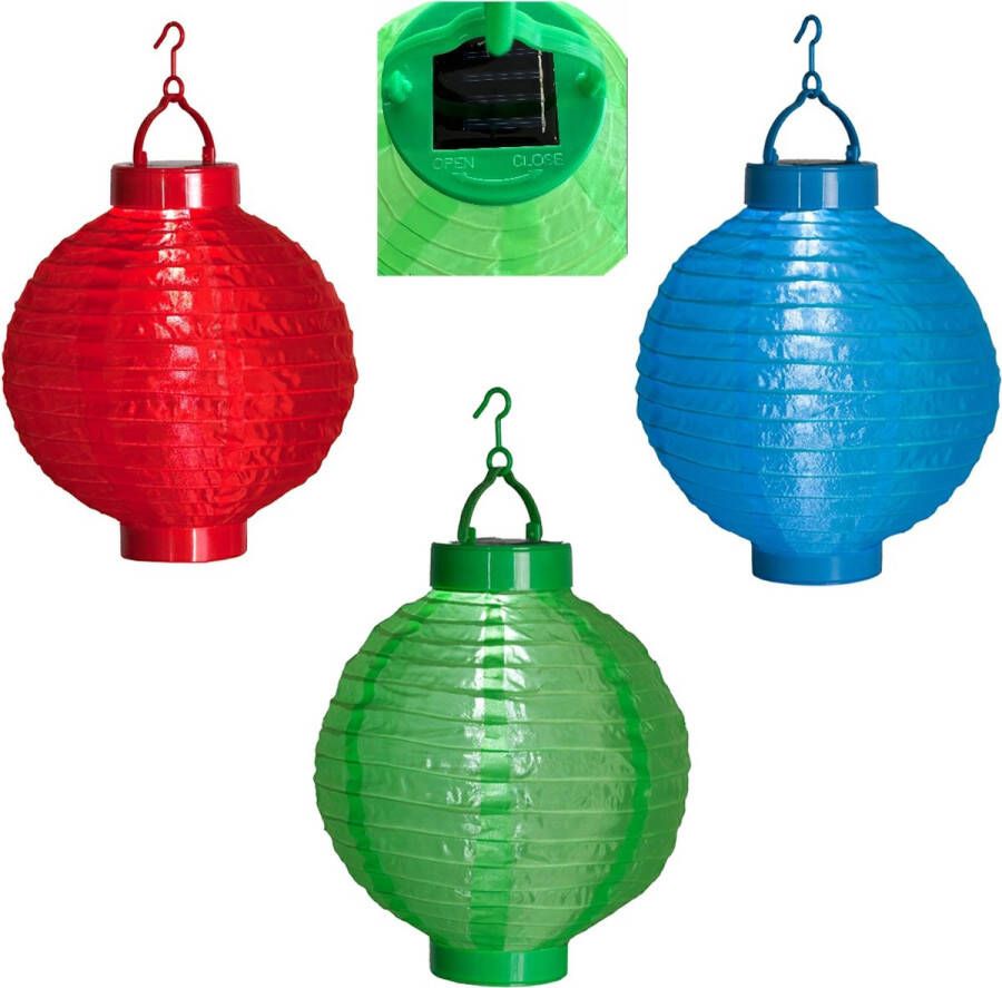 KSD Benza LED Solar Tuin lampion Chinese Lampion Feestballonnen Solar Lantaarn Ø 20 cm Nylon 3 Stuks