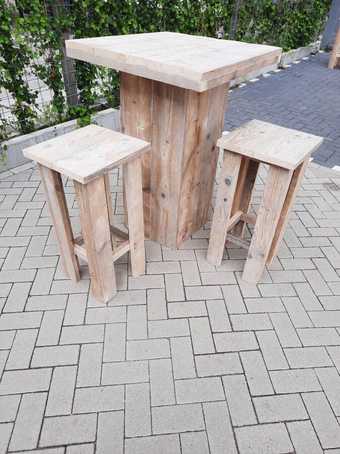 KSM-Steigerhout Statafel set “Malibu” van Gebruikt steigerhout 76x76cm 3 delige barset