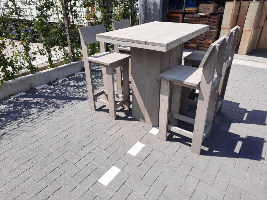 KSM-Steigerhout Statafel set “Malibu” van Grey Wash steigerhout 76x120cm 5 delige barset