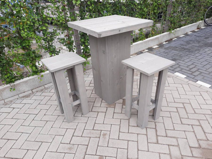 KSM-Steigerhout Statafel set “Malibu” van Grey Wash steigerhout 76x76cm 3 delige barset