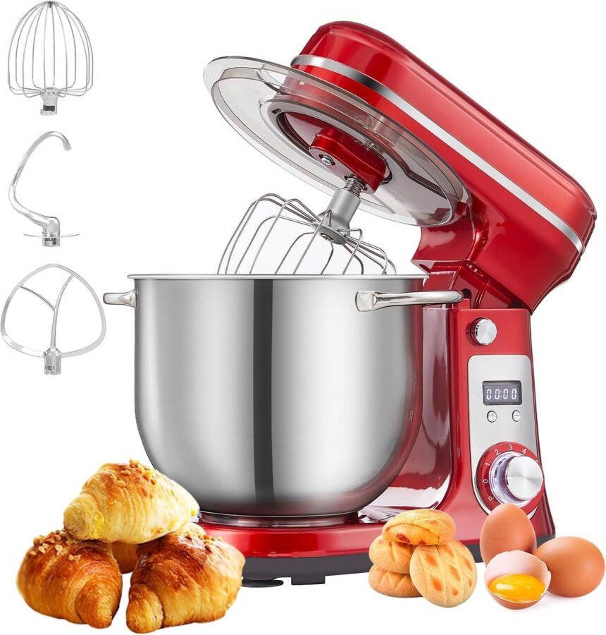 KTN Keukenmachine Keukenrobot Keukenmixer Foodprocessor Deegmachine 1200W 6L 6 Snelheden Rood