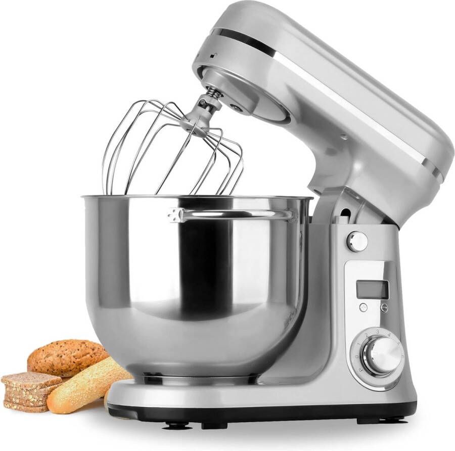 KTN Keukenmachine Keukenrobot Keukenmixer Foodprocessor Deegmachine 1200W 6L 6 Snelheden Zilver