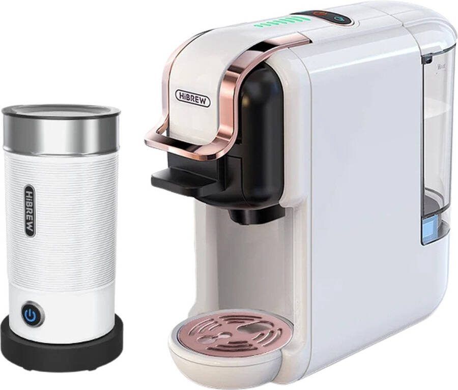 KTN Koffiezetapparaat en Melkopschuimer Koffiemachine Espresso Warm en Koud 5 in 1 Nespresso Capsules Dolce Gusto Capsules Gemalen Koffie ESE Koffiepads Herbruikbare Cups Wit
