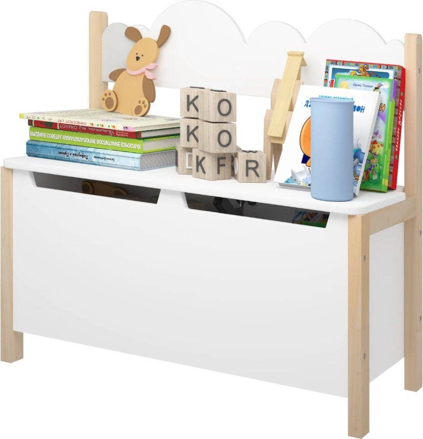 KTN Speelgoedkist Opbergbank Opbergkist Speelgoedkast Opbergruimte Opbergbox Bankje Met Rugleuning Leesbank Montessori Kinderkamer Babykamer Wit