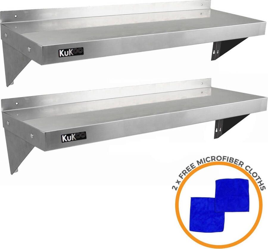KuKoo – Wandschap RVS Keuken plank – Roestvast wandplank set 2x – 125cm x 30cm