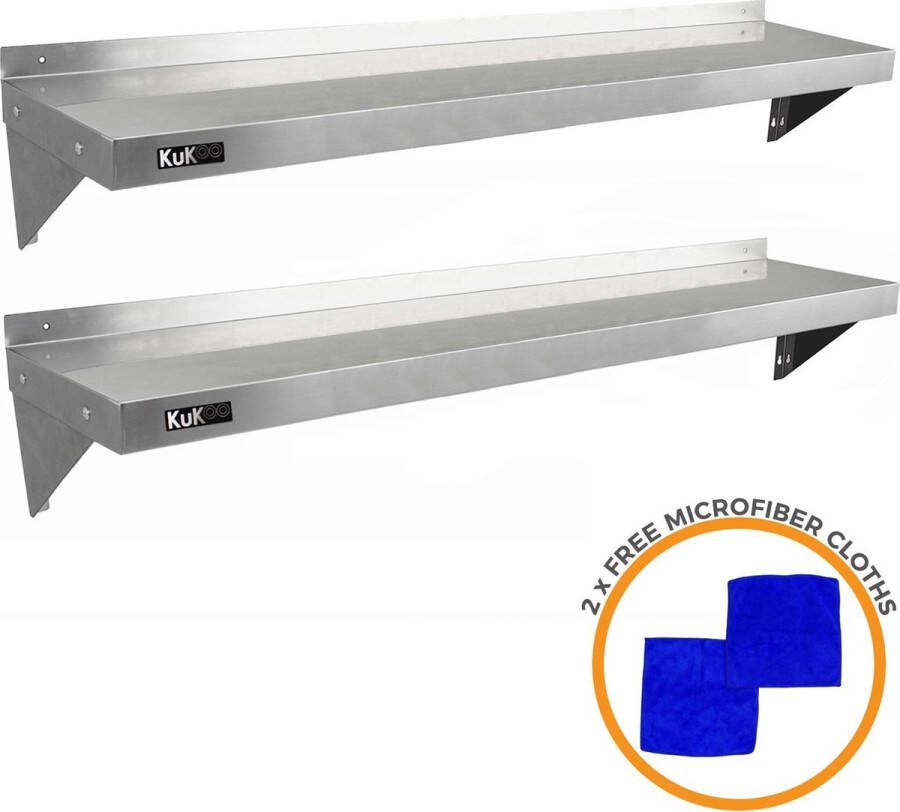KuKoo Wandschap RVS Keuken plank Roestvast wandplank set 2x 150cm x 30cm