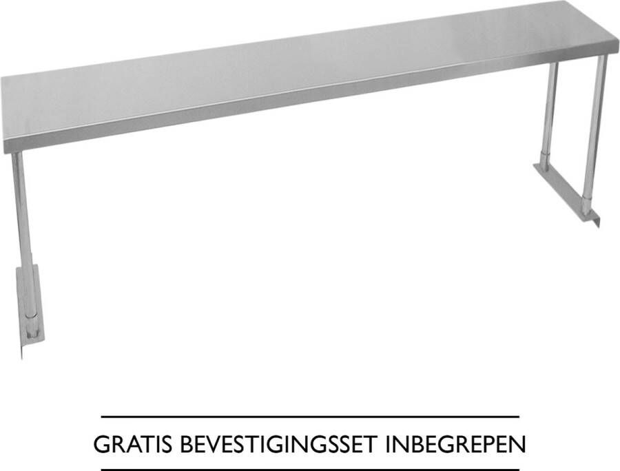 KuKoo Bovenschap voor werktafel 150 cm GRATIS bevestigingsset inbegrepen #304 Roestvrij staal 100 kg capiciteit