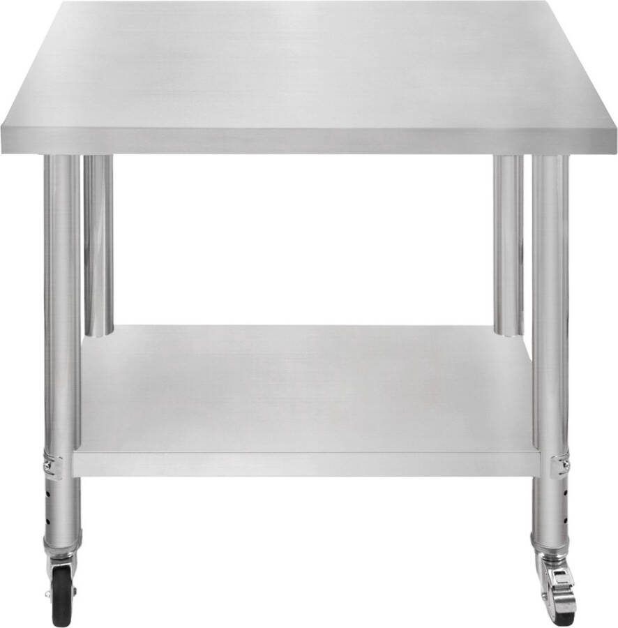 Monster Shop NL Catering Werkbank Tafel Roestvrijstalen Voedselbereiding Keuken Mobiel 4 x Zwenkwielen met 2 Remmen & 4 Verstelbare Poten Verstelbare Onderste Plank 3 Posities 160 kg Draagvermogen 86 x 90 x 76 cm