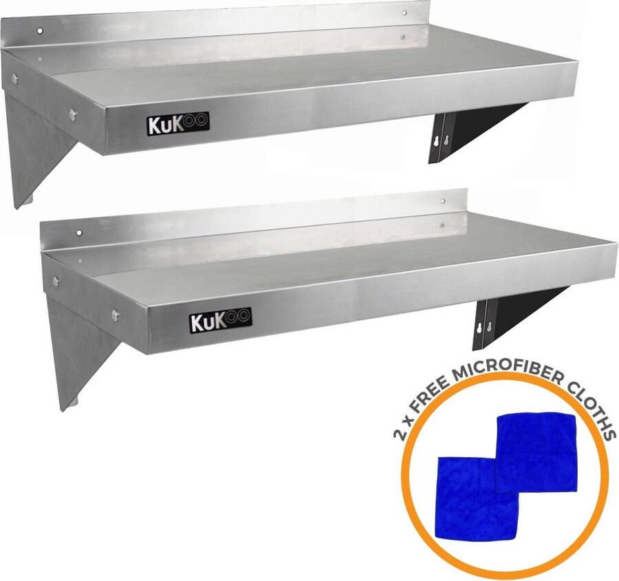 KuKoo – Wandschap RVS Keuken plank – Roestvast wandplank set 2x – 100cm x 30cm