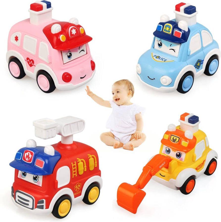 Kunstof Baby speelgoedauto Baby Press Go Car Wind Up Toy voor peuters 1 2 3 jaar oud Wrijving Power Vehicles Vroeg leren speelgoed Verjaardag Easte Cadeaus voor jongens en meisjes