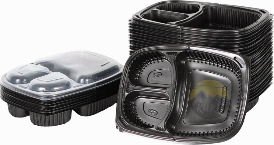Kurtt 40 stuks Vershoudbakjes Vershouddoos Ook geschikt voor Diepvries 100% Recycelbaar Meal Prep Bakjes Met Deksel 3 vak Magnetron bak Prep Meal Magnetronbakjes Magnetronbakje Sport Take Away 1250ml inhoud