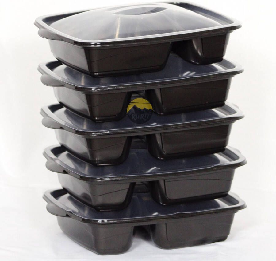 Kurtt 50 stuks Vershoudbakjes Vershouddoos Ook geschikt voor Diepvries 100% Recycelbaar Meal Prep Bakjes Met Deksel 2 vak Magnetron bak Prep Meal Magnetronbakjes Magnetronbakje Sport Take Away 1000ml inhoud